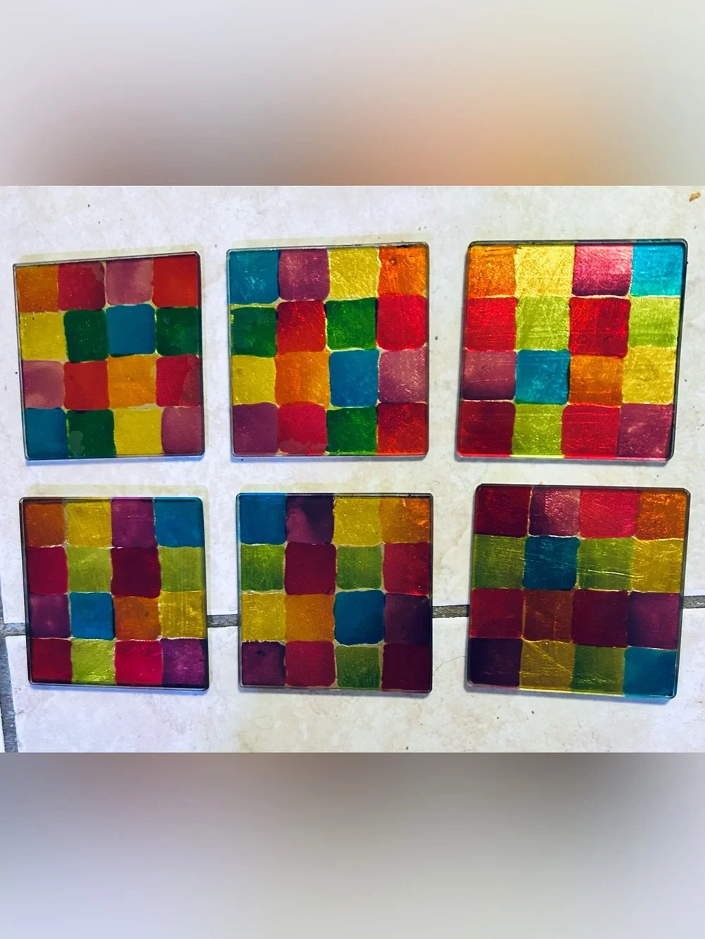 Matching Glass Color block Frame and Coasters.